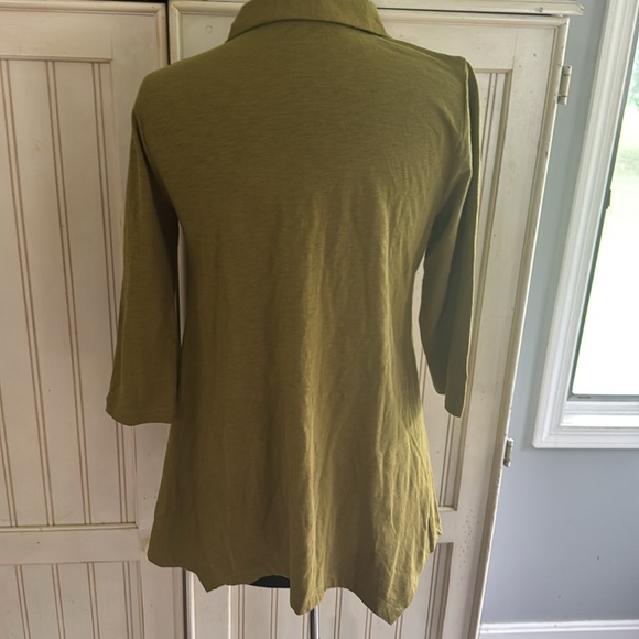 Soft Surroundings Danielle 3/4 Seeve Olive Button-Down Shirt - Picture 6 of 10